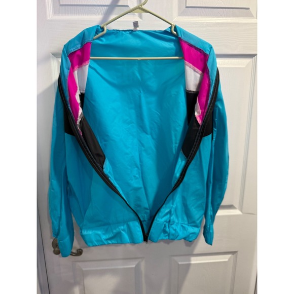 Amscan Retro 80s 90s Colorblock Windbreaker Jacket Blue Pink Chevron Zip Up - Picture 4 of 10